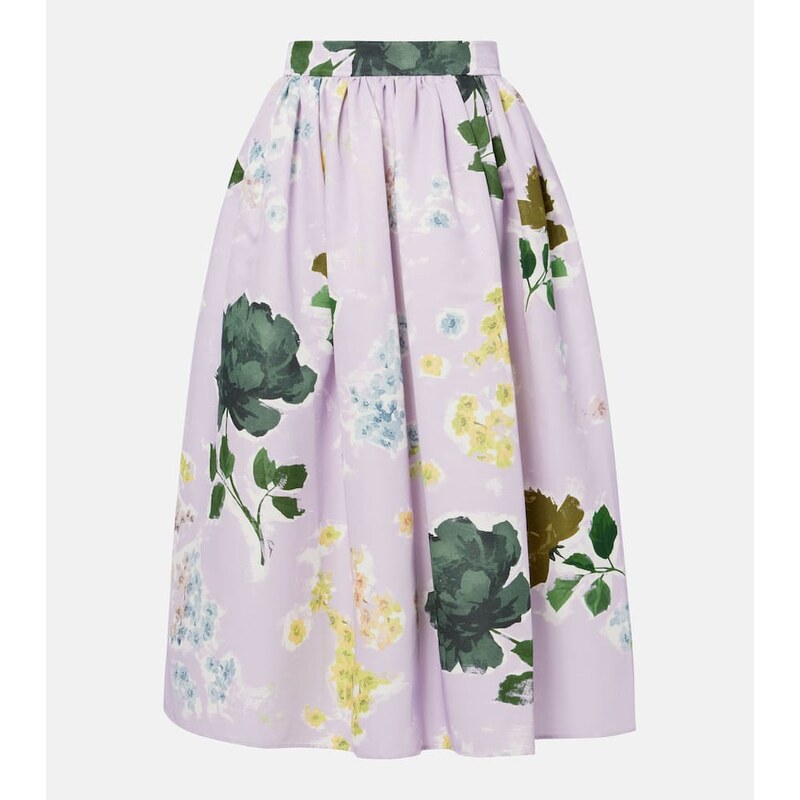 Erdem Floral cotton-blend midi skirt