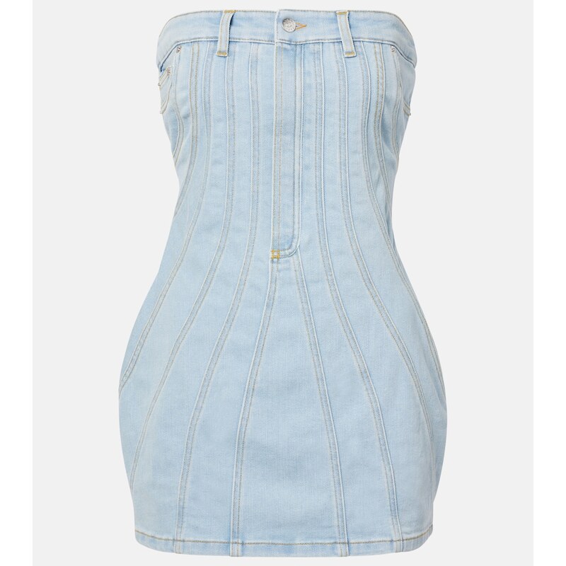 Mugler Paneled denim bustier dress
