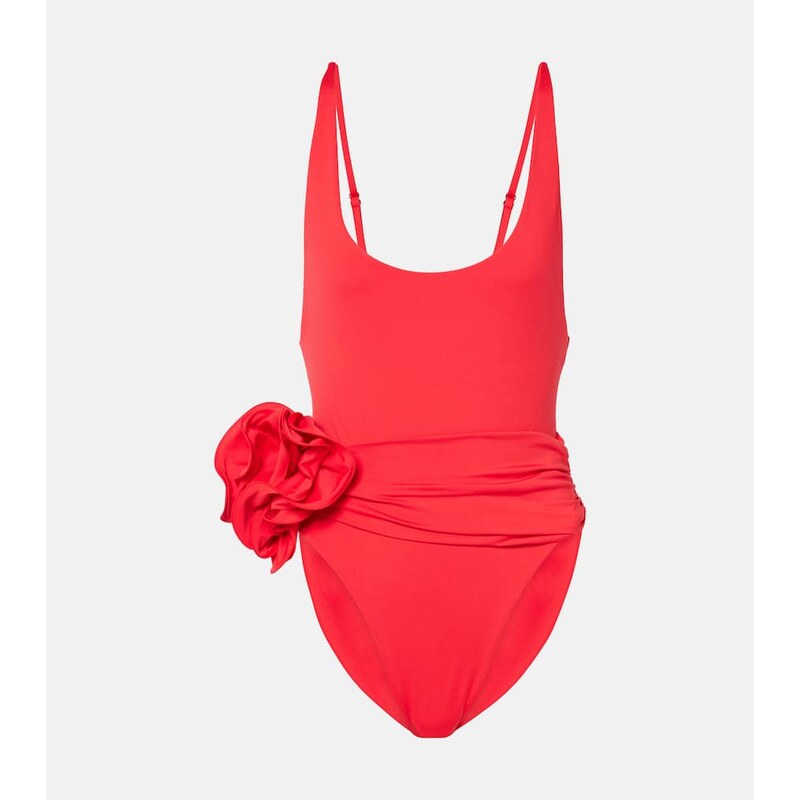 Magda Butrym Floral-appliquÃ ruched swimsuit