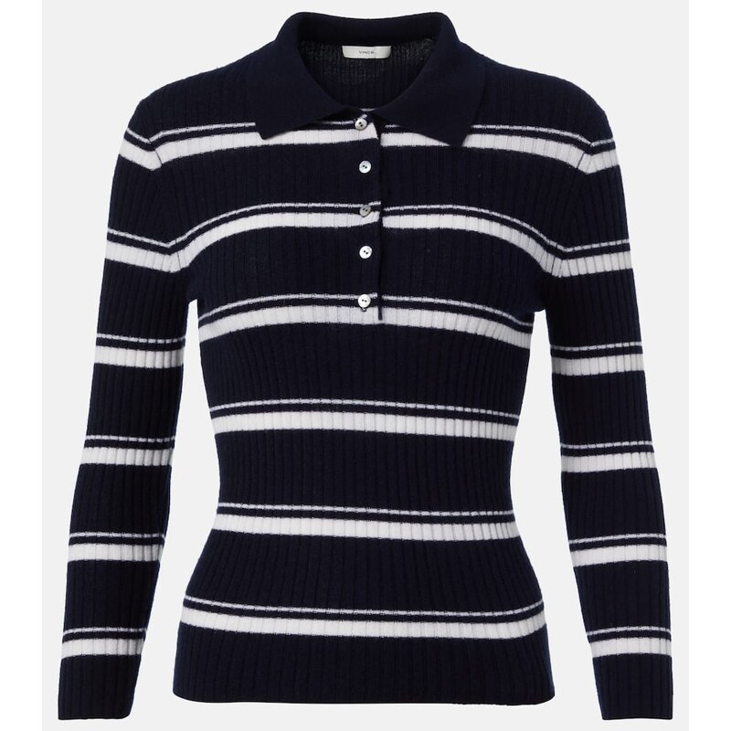 Vince Striped cashmere and silk polo sweater