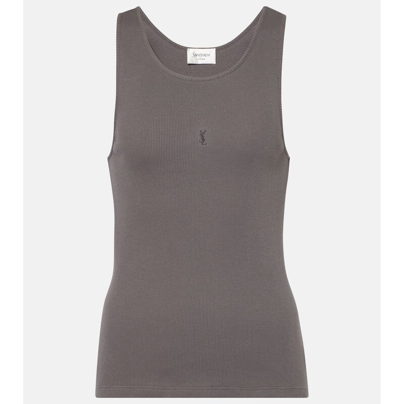 Saint Laurent Cassandre ribbed-knit cotton tank top