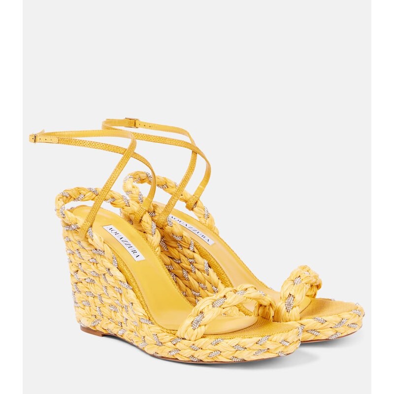 Aquazzura Costiera Crystal raffia espadrille wedges