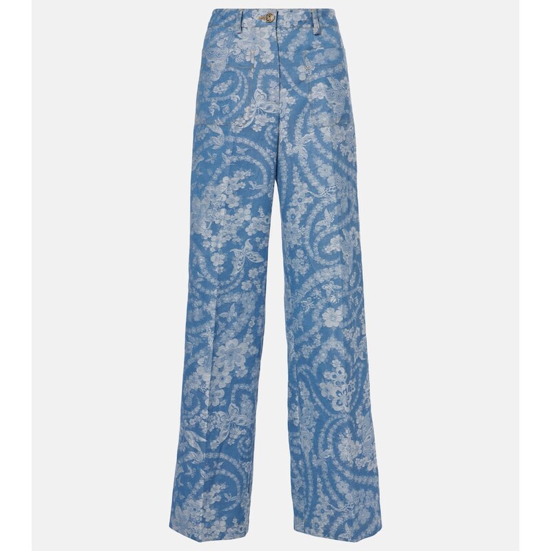 Etro Printed cotton and linen wide-leg pants