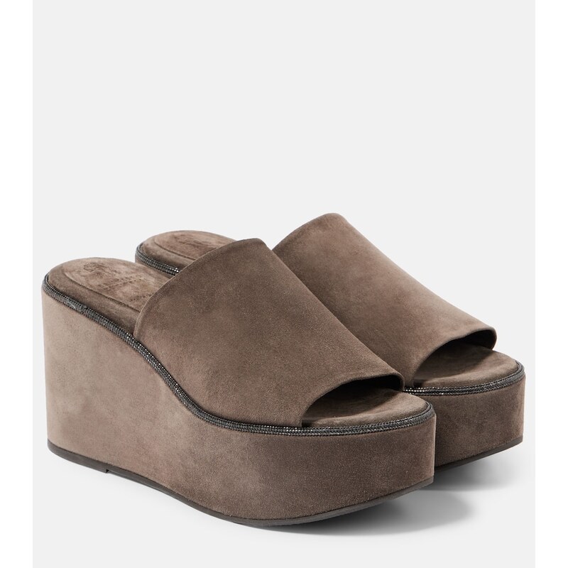 Brunello Cucinelli Monili suede wedge mules