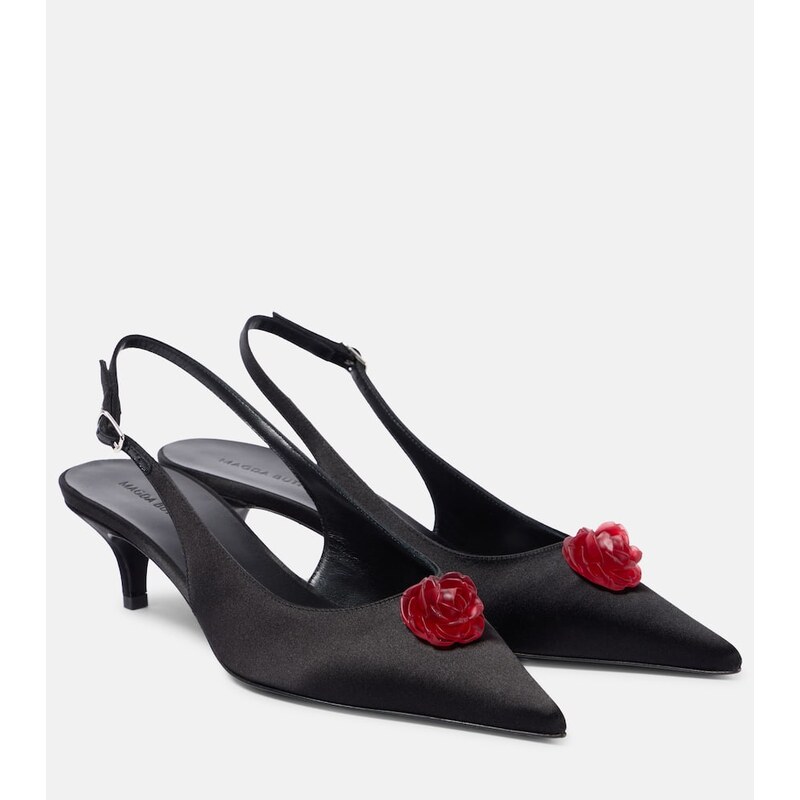 Magda Butrym 45 floral-appliquÃ satin slingback pumps