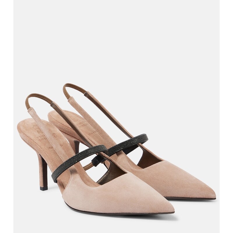 Brunello Cucinelli Monili suede slingback pumps