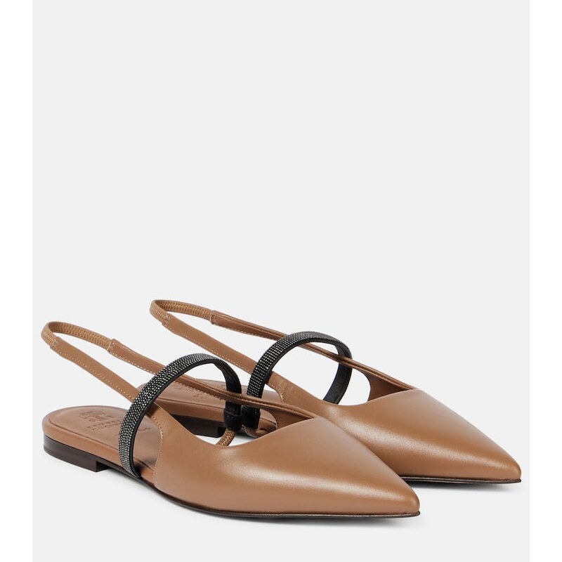 Brunello Cucinelli Pointy leather slingback flats