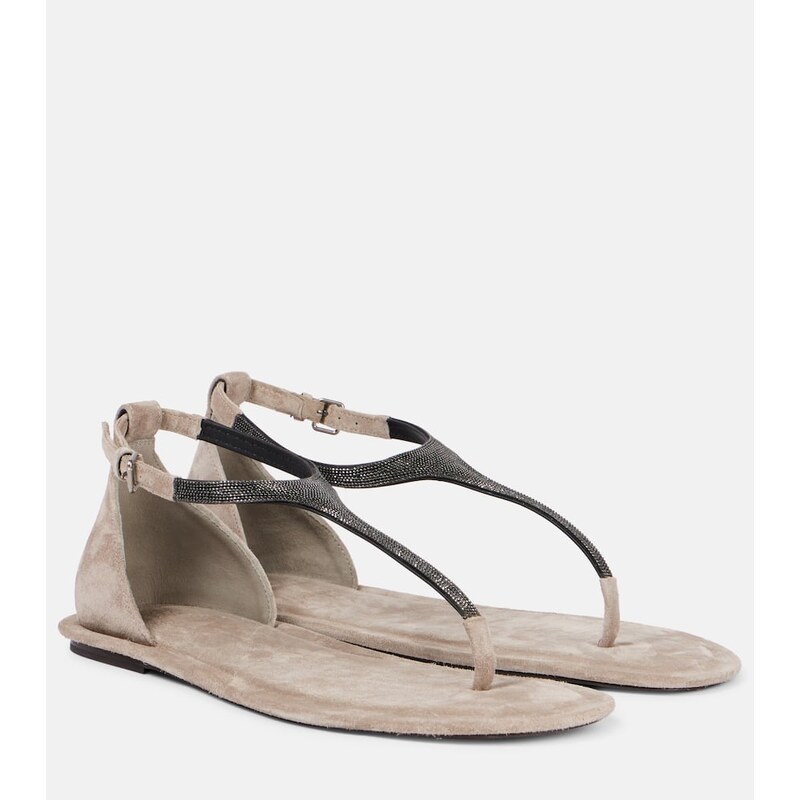 Brunello Cucinelli Monili suede thong sandals