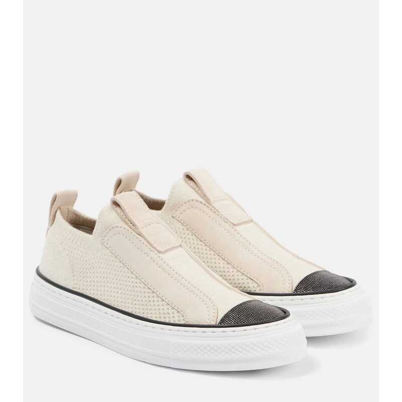 Brunello Cucinelli Suede-trimmed canvas sneakers