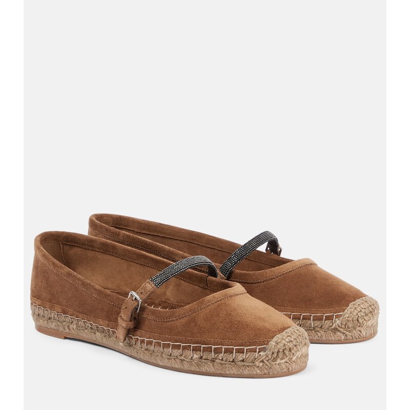 Brunello Cucinelli Monili espadrily z kůže v hnědé barvě