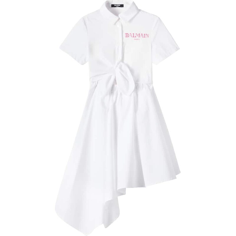 Balmain Kids Logo asymmetric cotton shirt dress