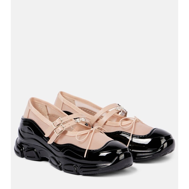 Simone Rocha Tracker leather-trimmed Mary Jane flats