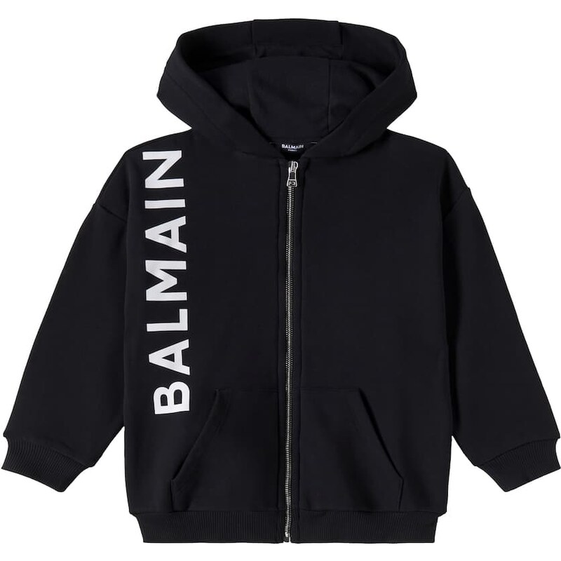 Balmain Kids Logo cotton zip-up hoodie