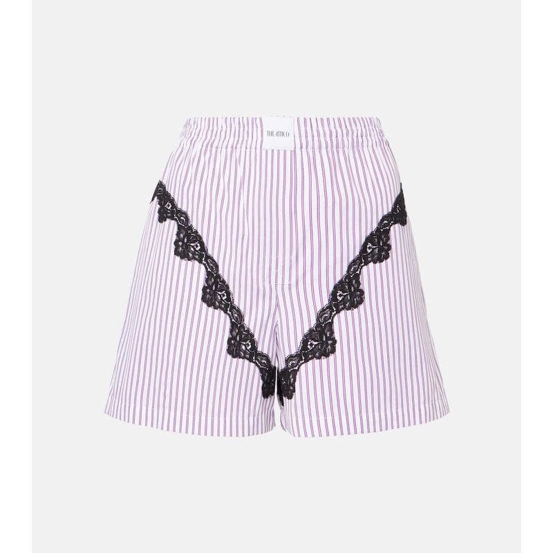 The Attico Striped lace-trimmed cotton shorts