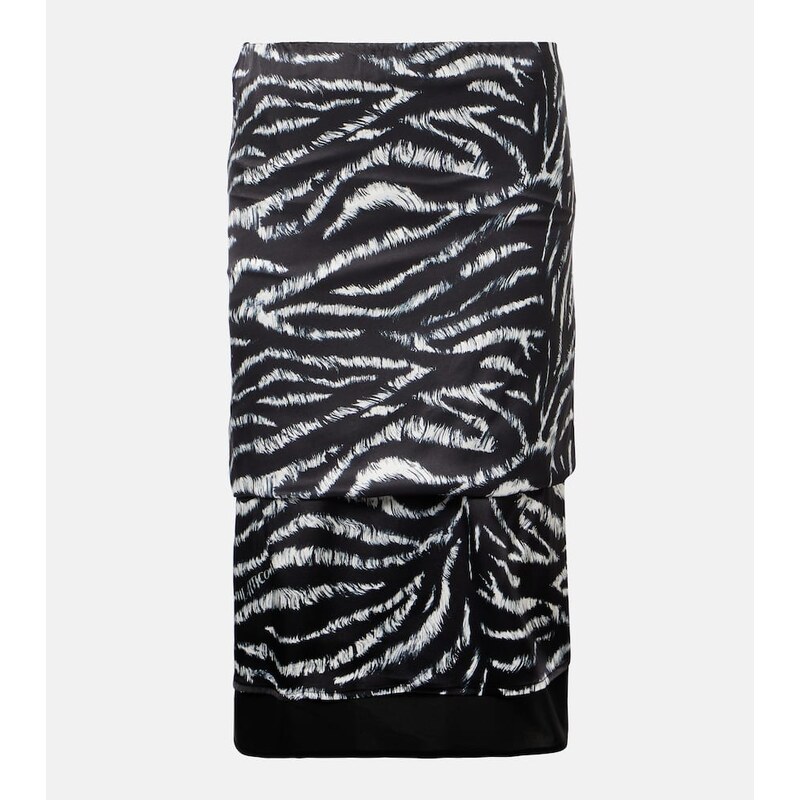 The Attico Zebra-print satin midi skirt
