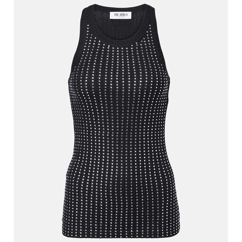 The Attico Crystal-embellished ribbed-knit tank top