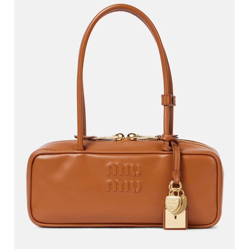 Miu Miu Beau logo embossed leather tote bag