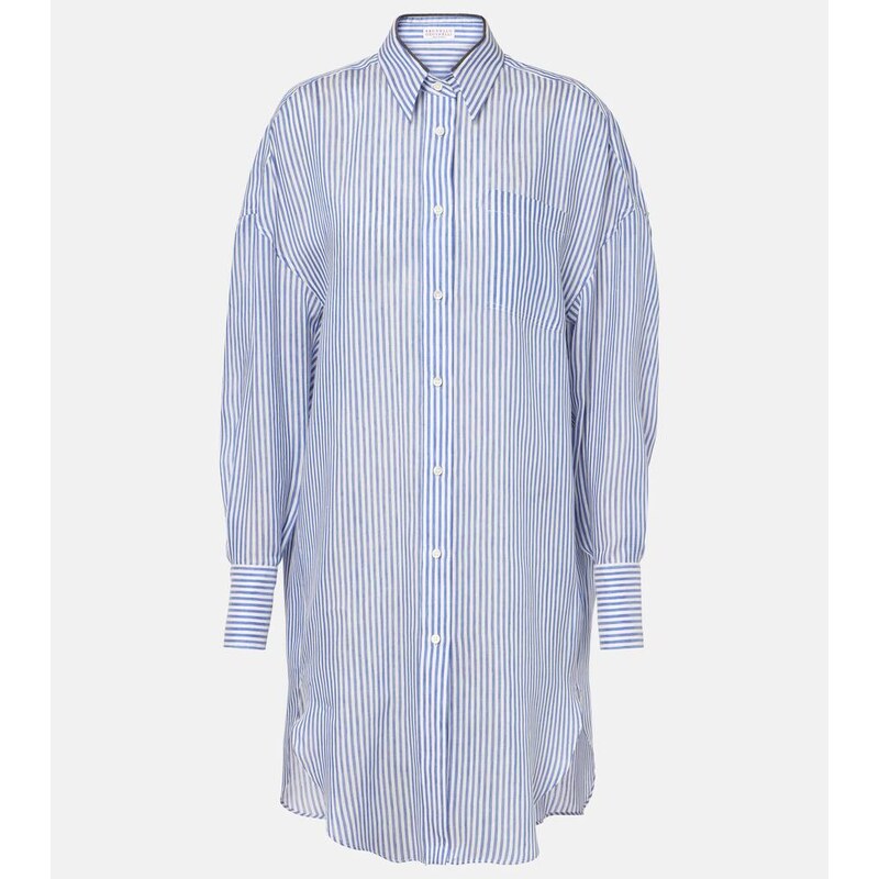 Brunello Cucinelli Monili striped linen and silk organza shirt