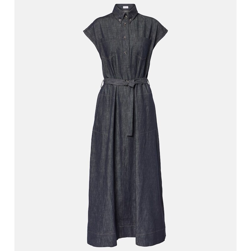 Brunello Cucinelli Belted denim maxi dress