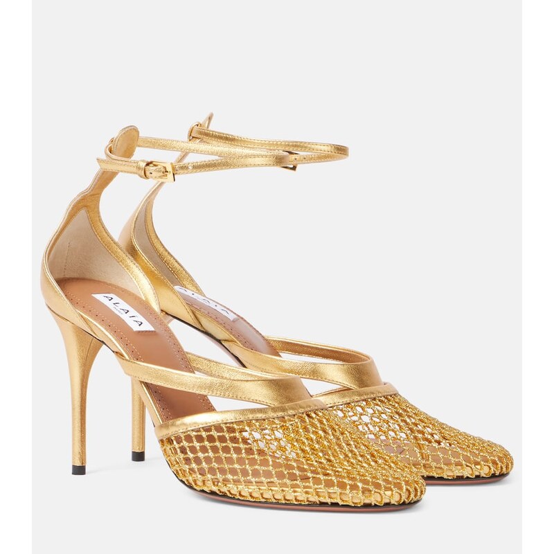 Alaïa Infradito Fishnet 90 leather pumps