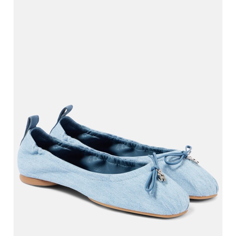 Hogan H684 bow-detail denim ballet flats