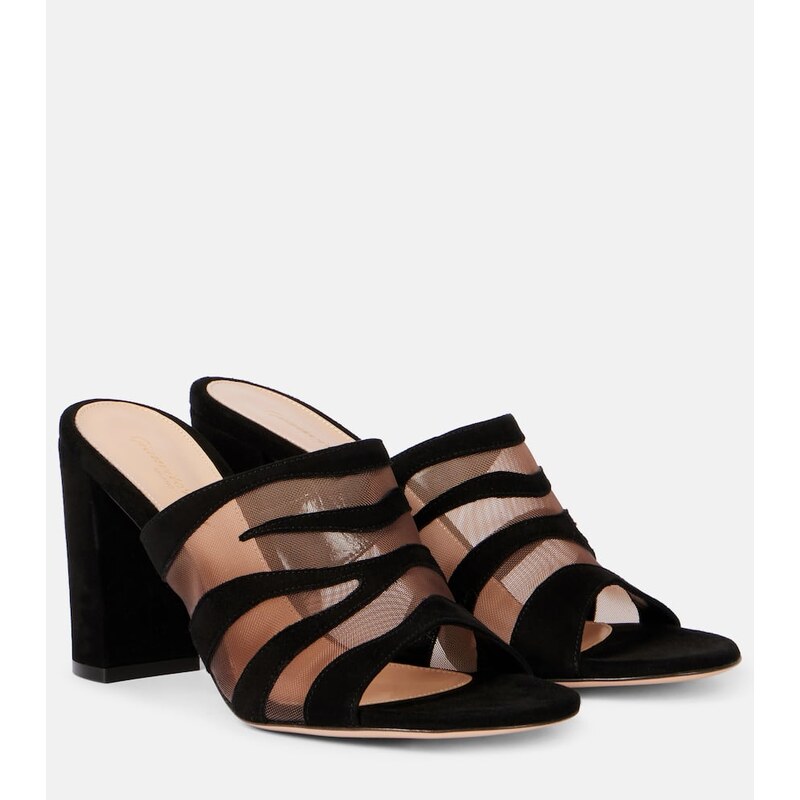 Gianvito Rossi Suede and mesh mules
