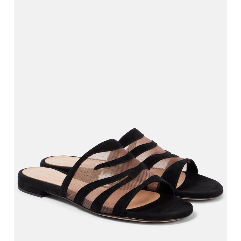 Gianvito Rossi Tigra suede and mesh slides