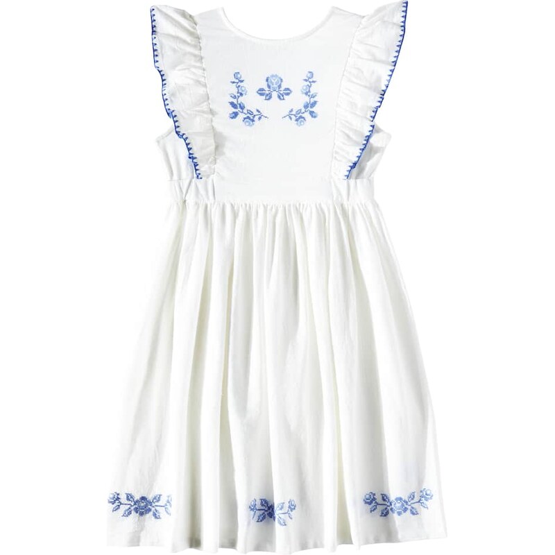 Cera Una Volta Nina ruffled floral embroidered cotton dress