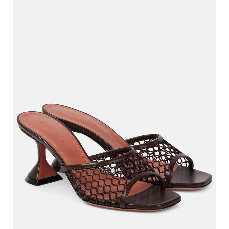 Amina Muaddi Lupita leather-trimmed raffia mules