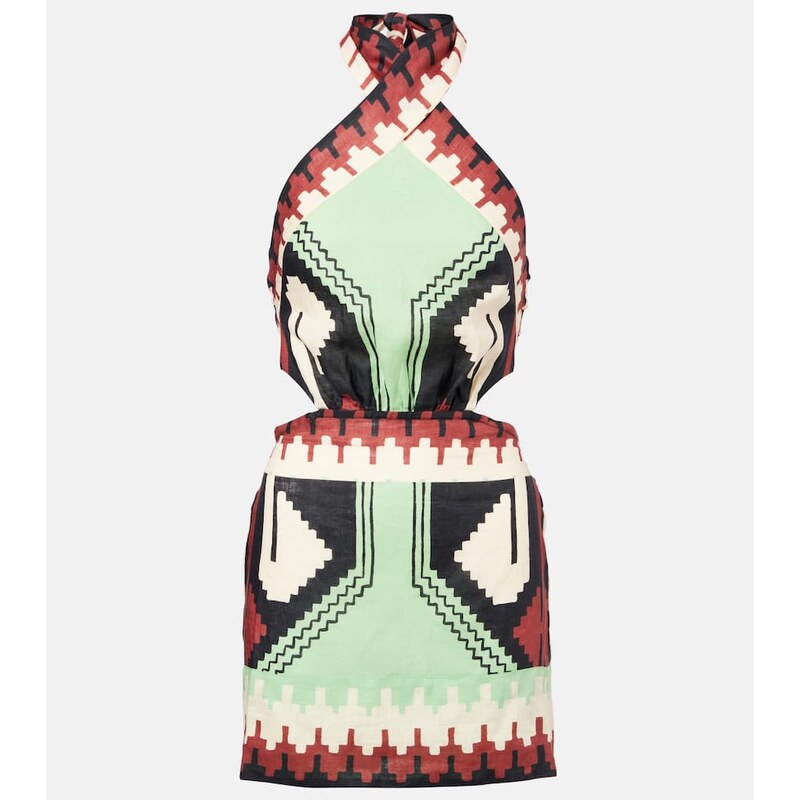 Johanna Ortiz Printed halterneck linen minidress