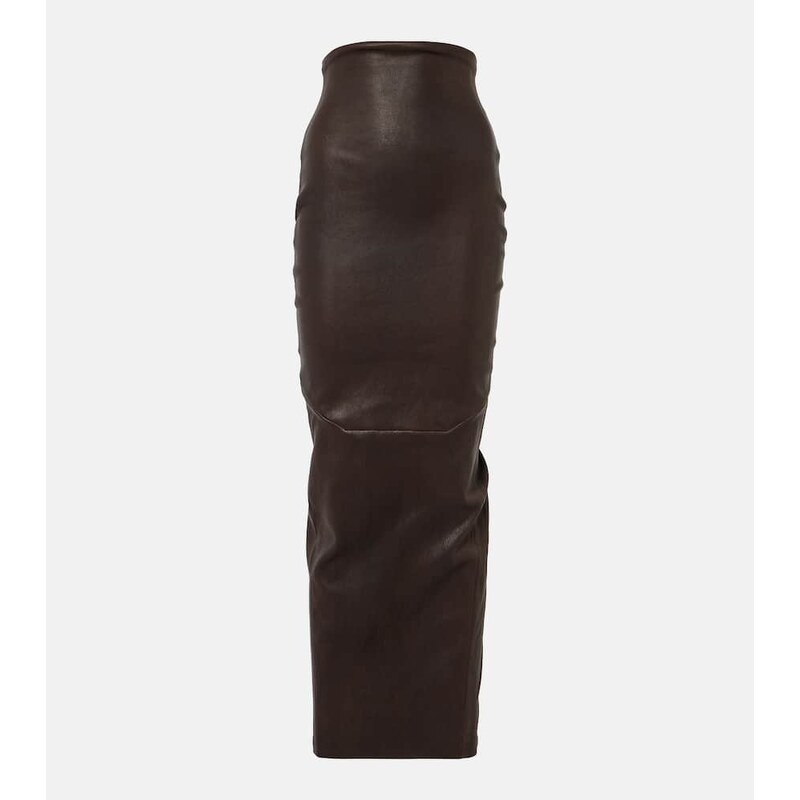 Rick Owens Dirt Pillar leather and cotton maxi skirt 113903998