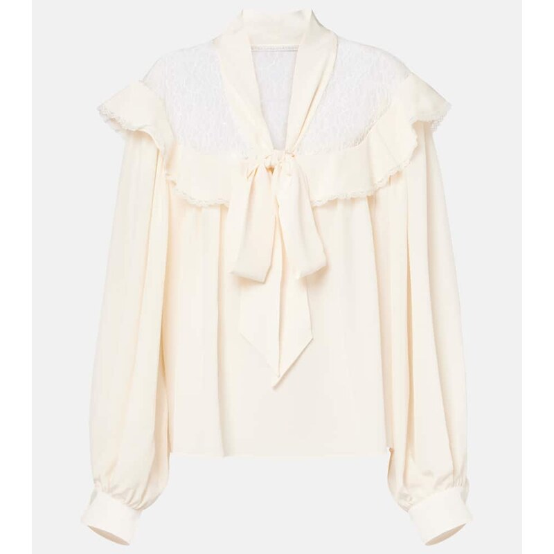 Stella McCartney Bow-detail lace-trimmed silk blouse