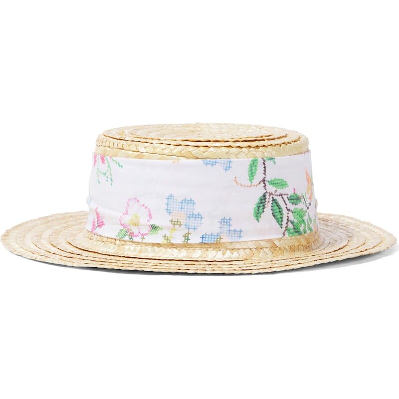 Patachou Floral cotton-trimmed straw sun hat