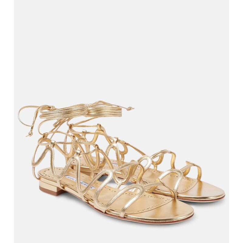 Manolo Blahnik Fawdaflat metallic leather sandals
