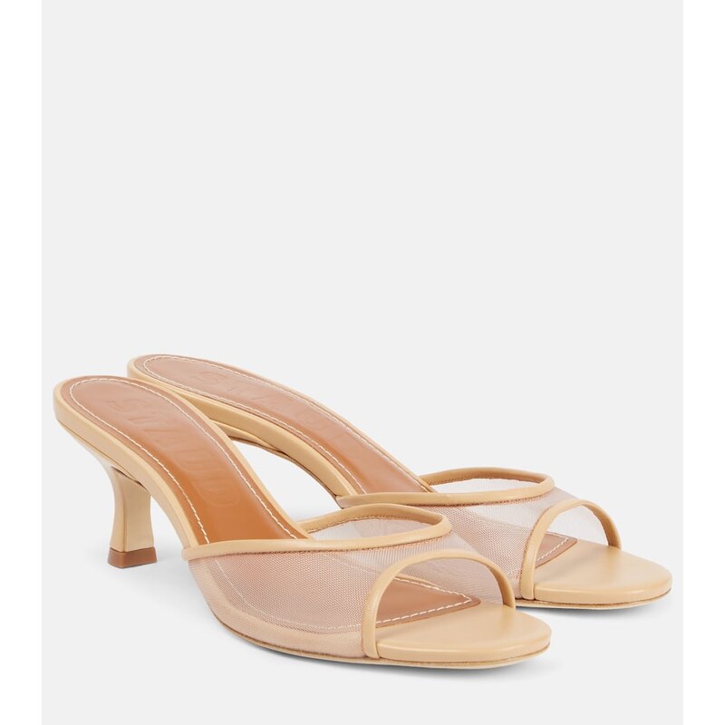 Staud Brigitte 55 leather-trimmed mesh mules