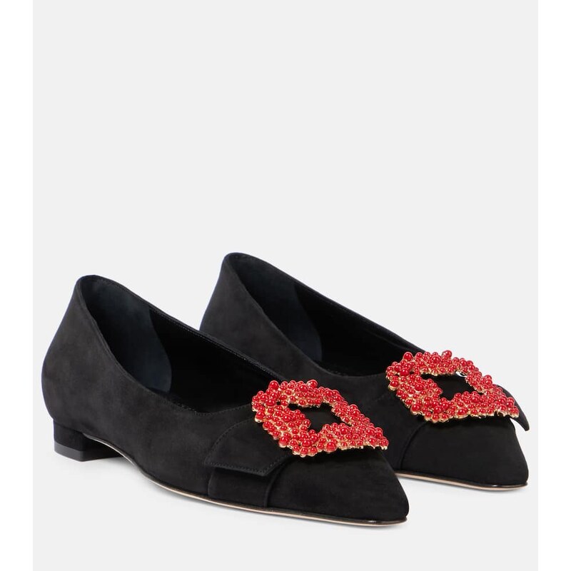 Manolo Blahnik Gifla embellished suede ballet flats