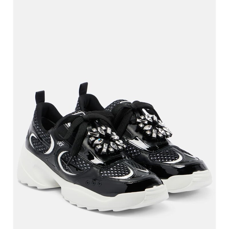 Roger Vivier Embellished leather-trimmed sneakers