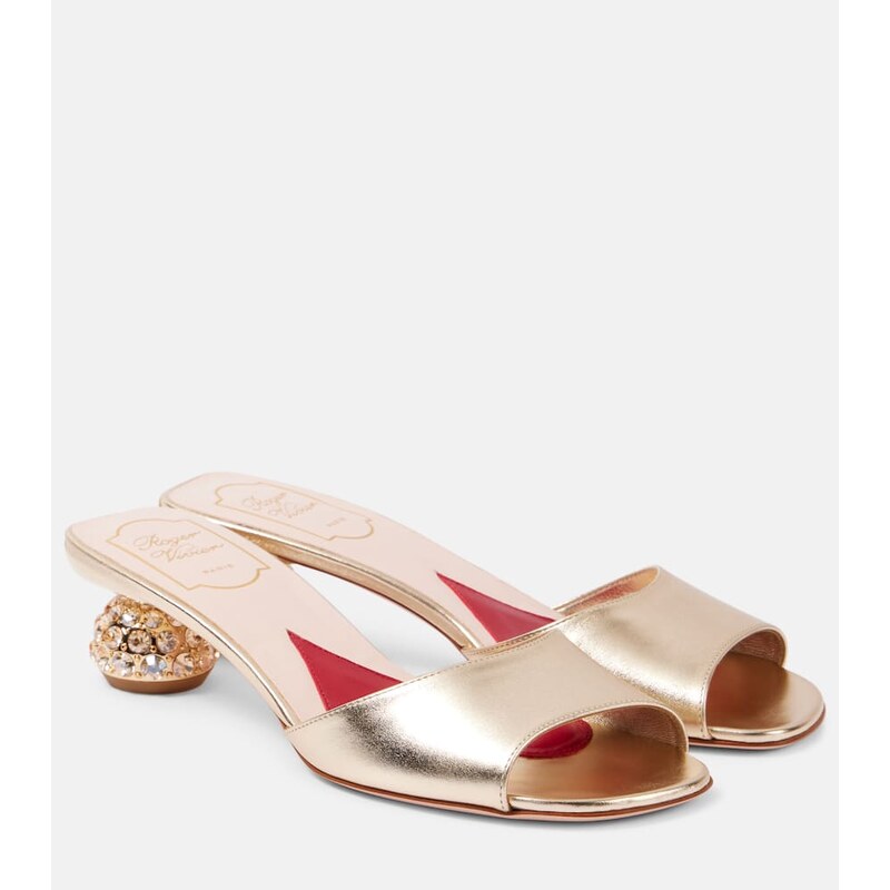 Roger Vivier Embellished metallic leather mules