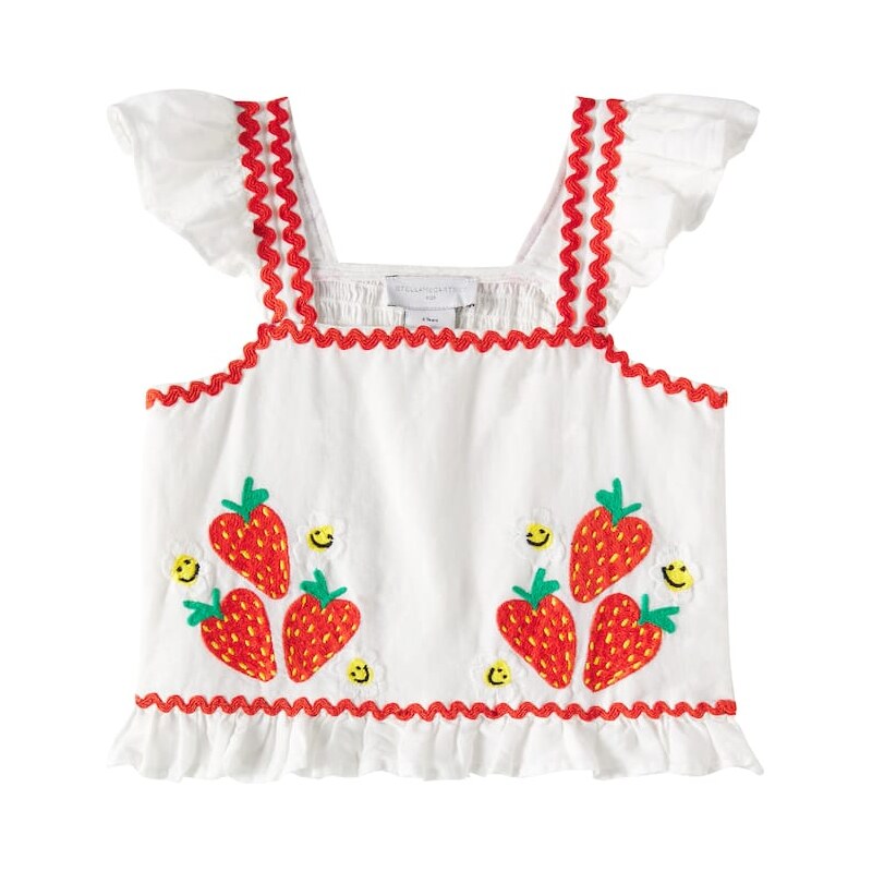Stella McCartney Kids Embroidered shirred cotton and linen shirt