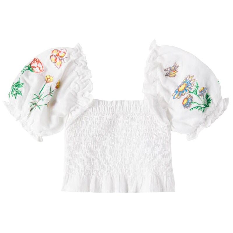 Stella McCartney Kids Floral smocked linen and cotton top