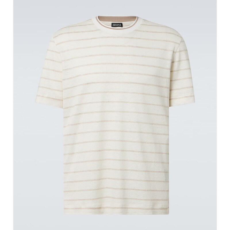 Zegna Striped linen and silk-blend T-shirt