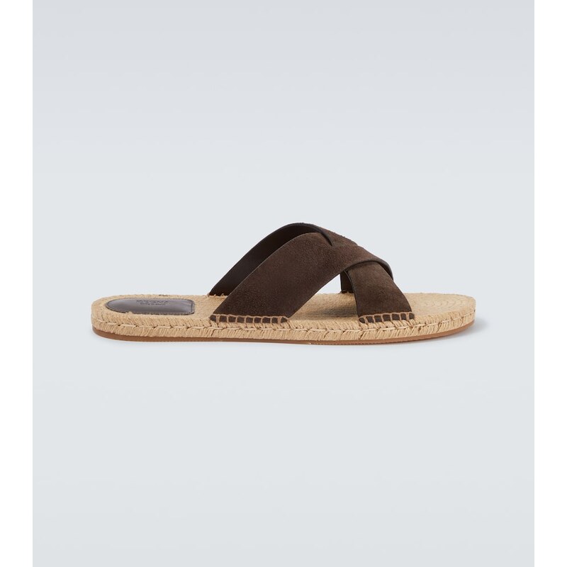 Zegna Suede espadrille pantofle v hnědé barvě