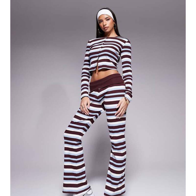 The Frolic exclusive ribbed fold over flare trouser co-ord in blue & 113277373