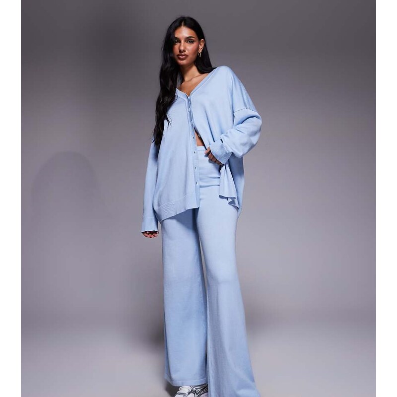 Kaiia exclusive wide leg knitted trouser co-ord in soft blue