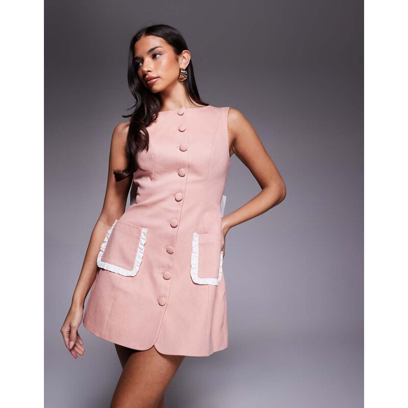 ASOS LUXE button down mini dress with bow back in pink