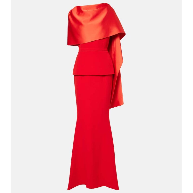 Safiyaa Evangelina caped crÃªpe gown