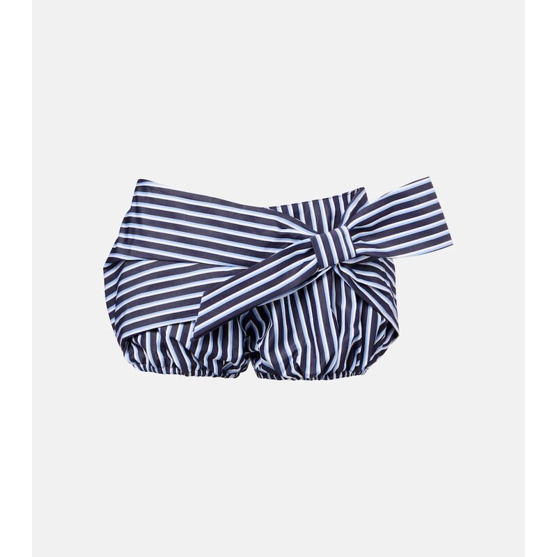Rabanne Bow-detail striped cotton shorts