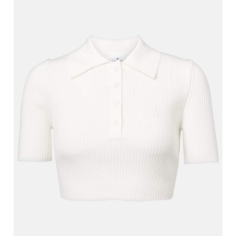 Courrèges Cropped ribbed-knit polo shirt