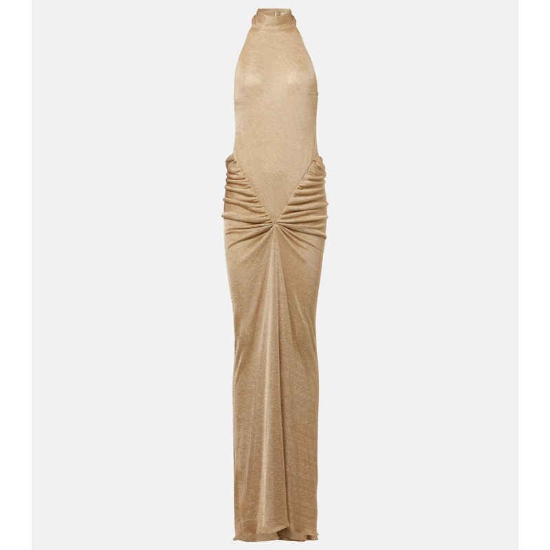 The New Arrivals Ilkyaz Ozel Cass ruched halterneck lamÃ gown
