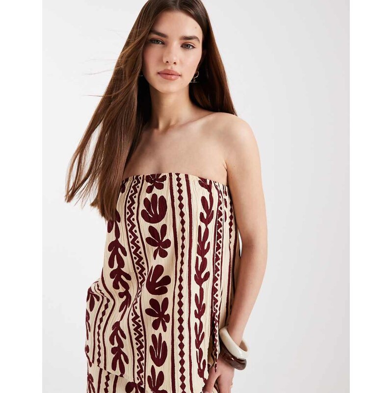 New Look co-ord patterned bandeau top in brown